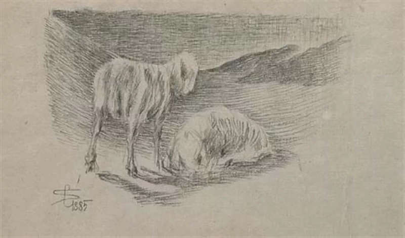 Paesaggio con due pecore